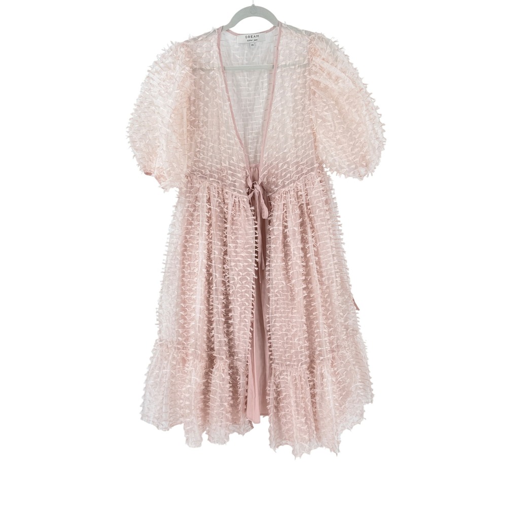 DREAM Sister Jane Fuss & Feathers Pink XS Textured Fringe Puff Sleeve Dress